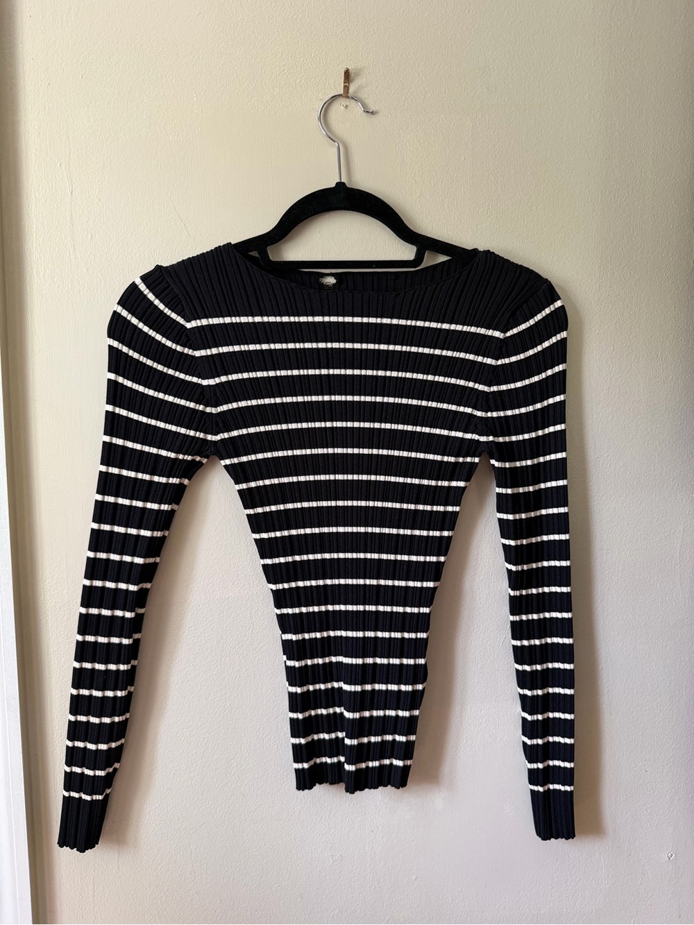 French Connection Black & White Ribbed Stripe Long-Sleeve Top